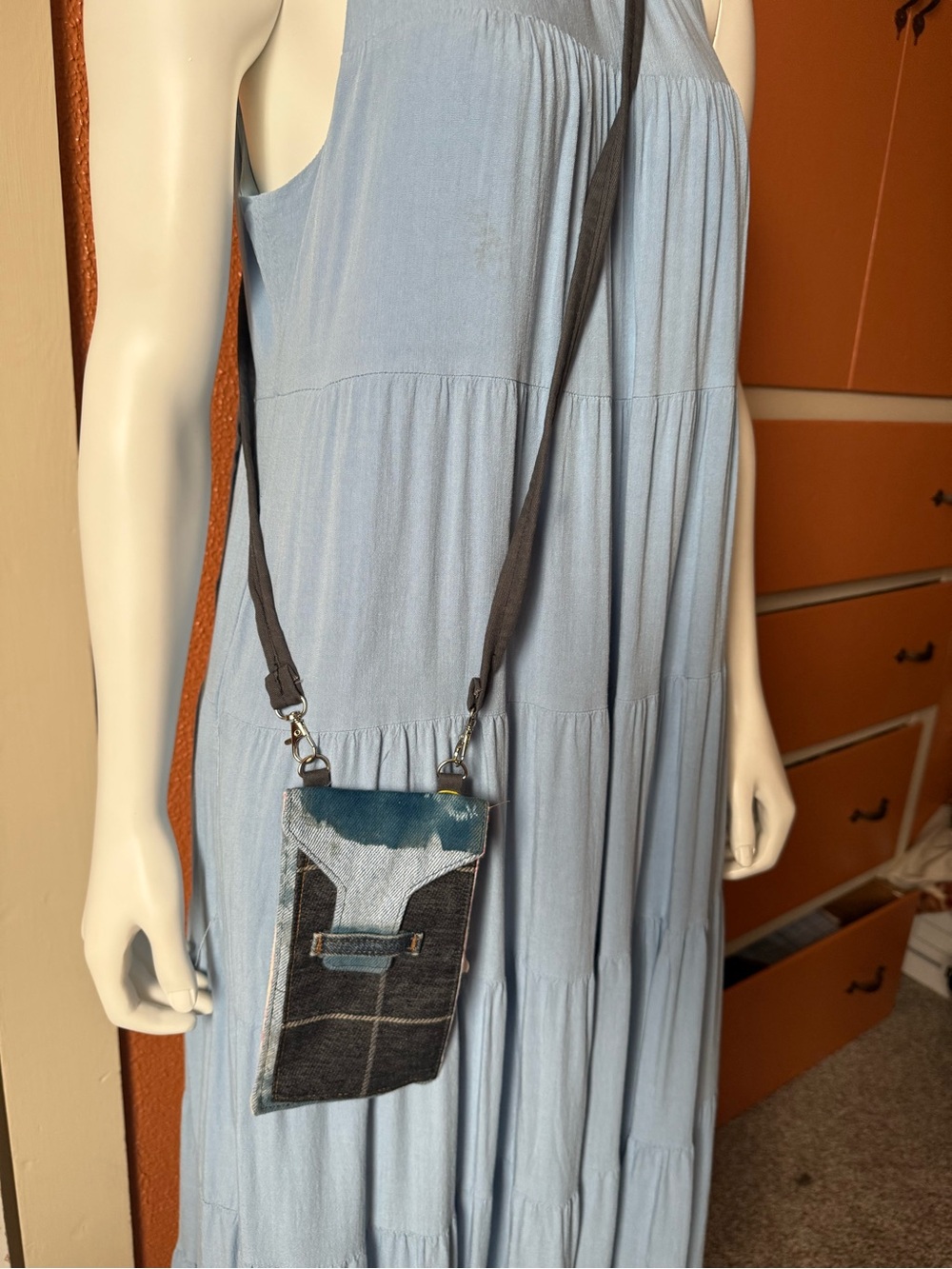 Denim Patch Crossbody Phone Bag - Blue
